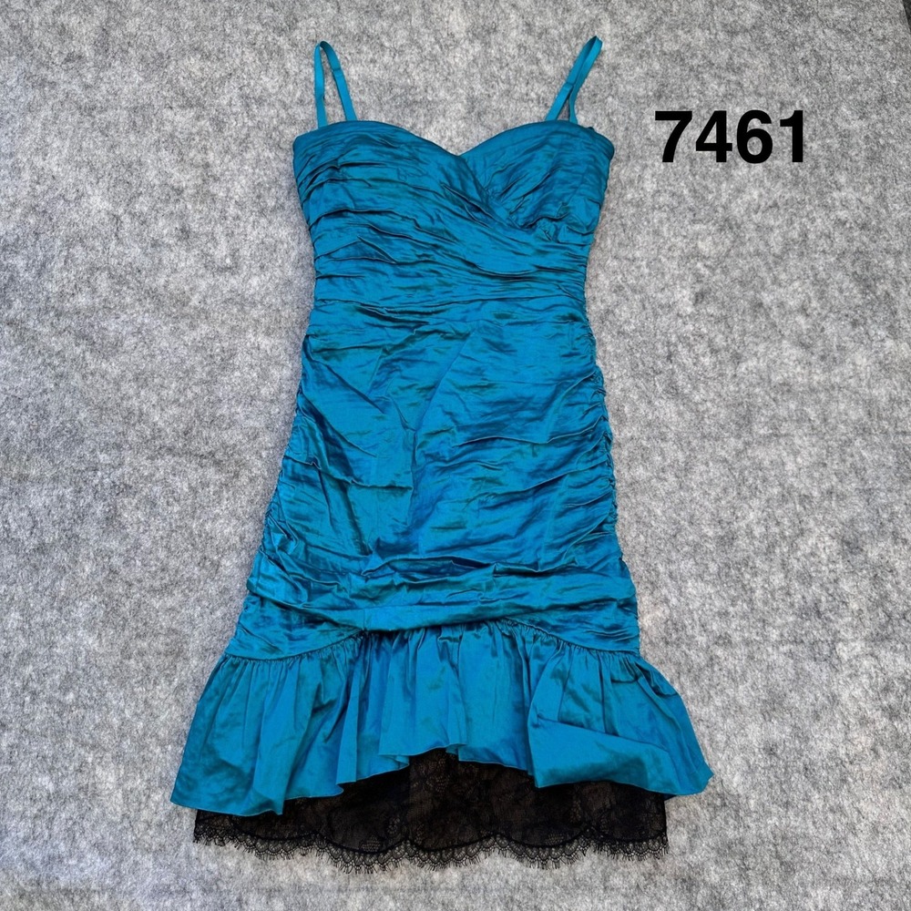 BCBG MAXAZRIA $348 Fleur Moroccan Blue Strapless Lace Tafetta Ruched Dress Sz 6